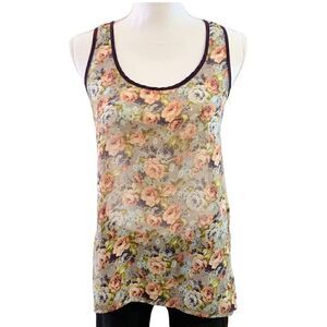 WOMEN’S 𝅺ROBIN-K sheer gray floral button back tank